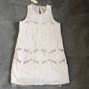 BCBGMAXAZRIA cream sleevelss lace silk linen M L